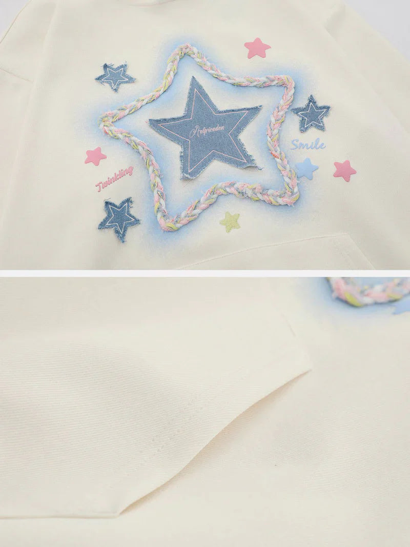 Denim Star Embroidery Hoodie