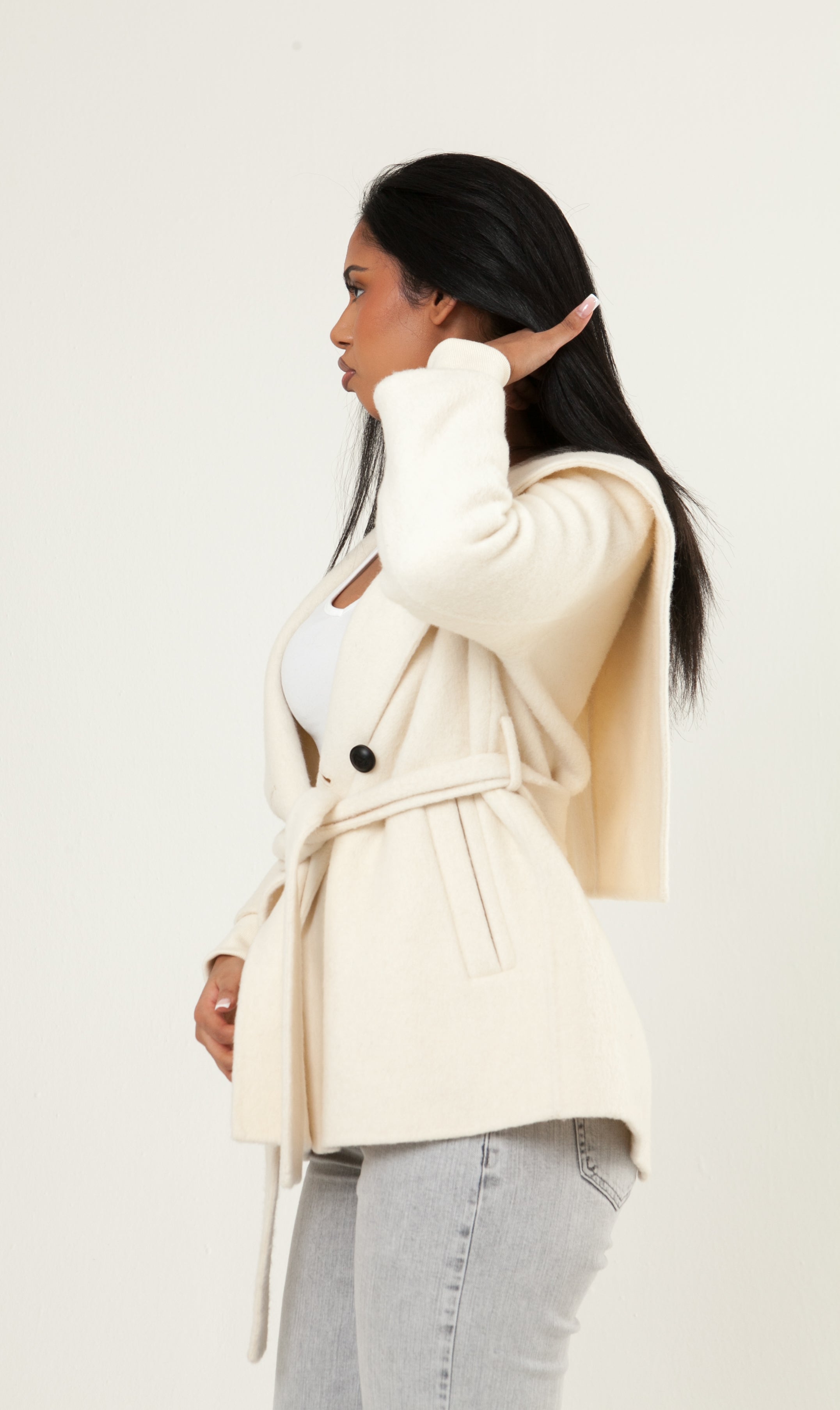 Shawl Collar Cashmere Coat - White